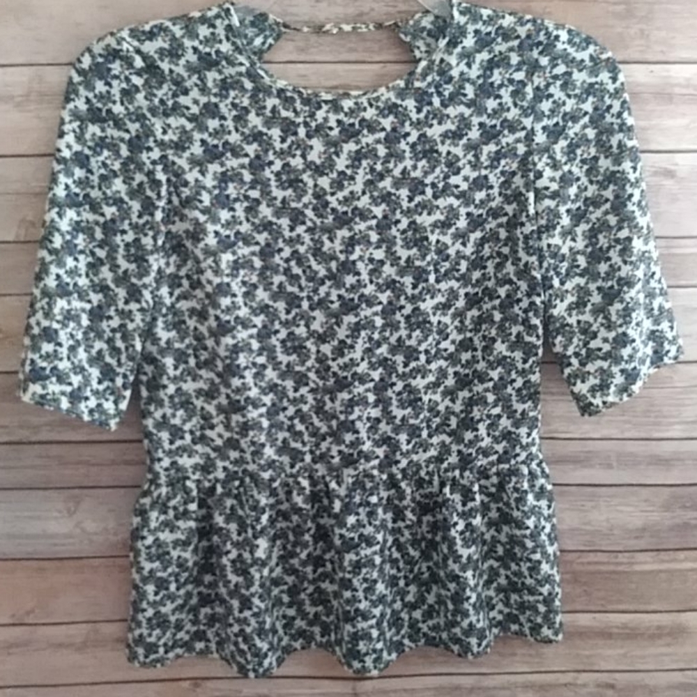 Zara Black and White Floral Blouse